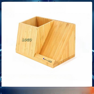 Bamboo Desk Organizers W/ Wireless Charging
