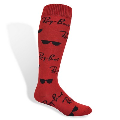 Made in the USA Flat Knit Cotton Knee High Dress Sock w/All Over Design