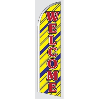 12' Poly-Knit Stock Feather Flag (Welcome w/Striped Background)