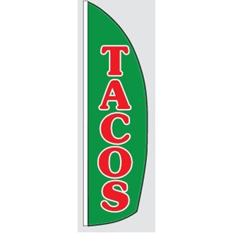 8' Poly-Knit Stock Sharkfin Flag (Tacos w/Green Background)