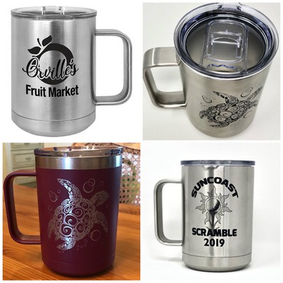 Stainless Steel Insulated Beverage Mug With Handle And Sliding Lid