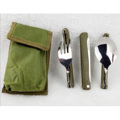 Foldable Stainless Steel Cutlery Set with Pouch