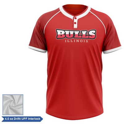 Sublimation UPF DriFit 2-Button Baseball Henley - Men Women Kids