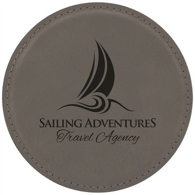 4" Round Gray Leatherette Coaster