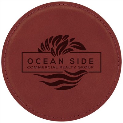 4" Round Rose Leatherette Coaster