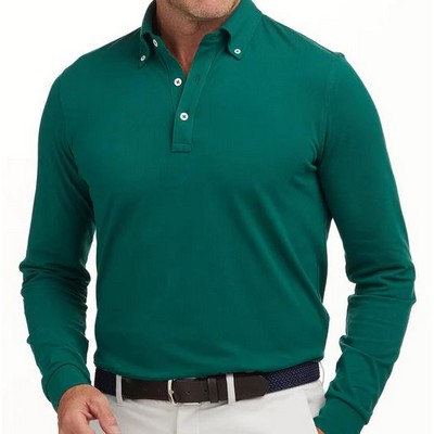 Holderness & Bourne Burton Long Sleeve Cotton-Stretch Pique Knit Shirt