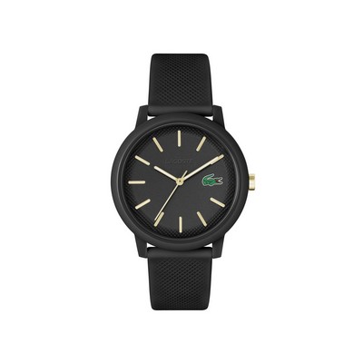 Lacoste™ L.12.12. Gents Black TR90 Watch w/Black Silicone Strap