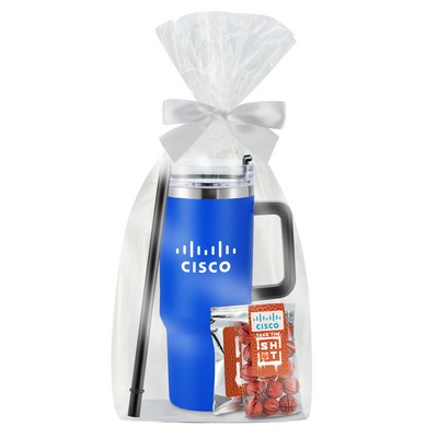 40 Oz. Tapered Tumbler w/Handle & Straw Gift Set (Milk Chocolate & Gatorade® Packet)