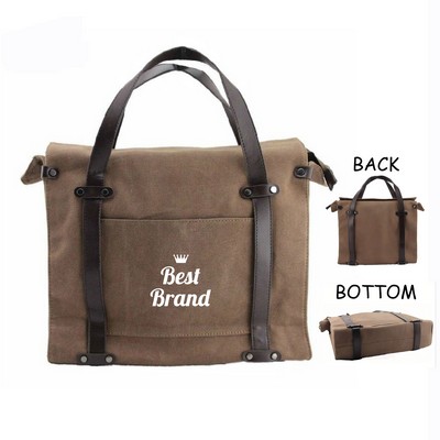 Canvas Tote Bag with Leather Handle