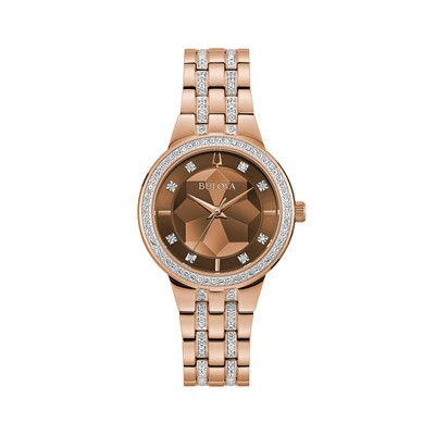 Bulova Watches Ladies' Phantom Crystal Collection w/ Rose Gold-Tone Faceted Dial And Bracelet