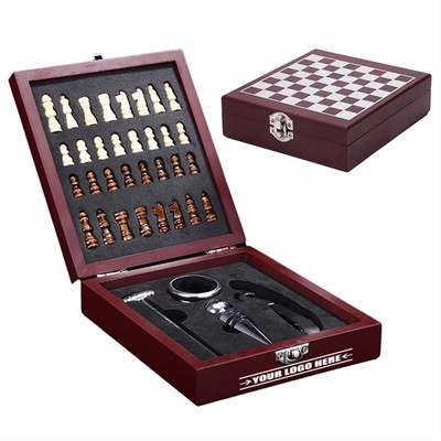 Wine Gift Set with Chess and Black Wooden Box