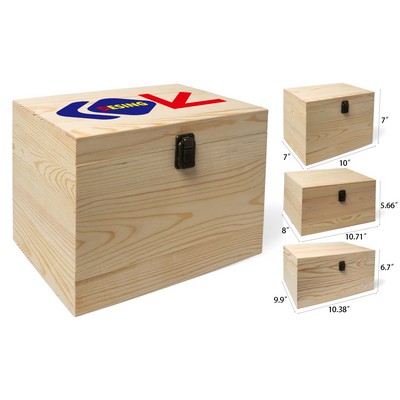 10 x 7 x 7 Inches Unfinished Wooden Box with Hinged Lid Front Clasp
