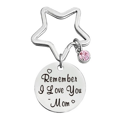 Mother's Day Custom I Love You Mom Stainless Steel Keychain w/Star Shaped Key Ring MOQ100PCS