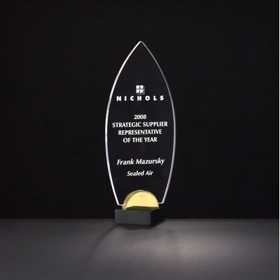 Flame Series Clear Acrylic on Black & Gold Metal Base Award (4"x9 3/4")