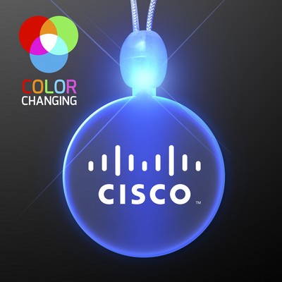 Light Up Promotional Acrylic Circle Necklace with Blue LED - Domestic Print