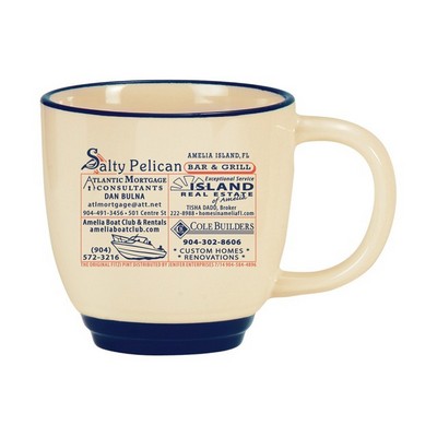 14 Oz. Almond Bistro Mug w/Cobalt Trim