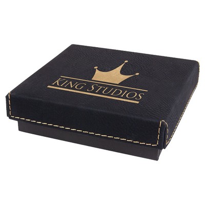 Engraved Faux Leather Gift Box, Black, 4"(L) x 4"(W) x 1 1/16"(H)