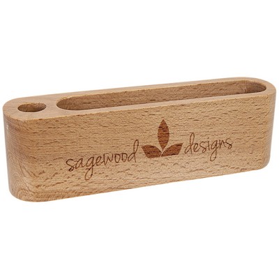 5.25" Beech Wood Business Card and Pen Holder