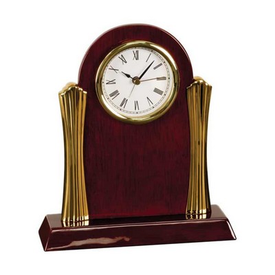 8.25" x 7.5" Rosewood Piano Finish Clock with Gold Columns