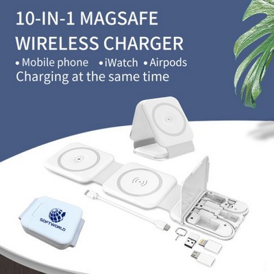 10-in-1 Foldable Magnetic 15W Wireless Charger With Cable Set