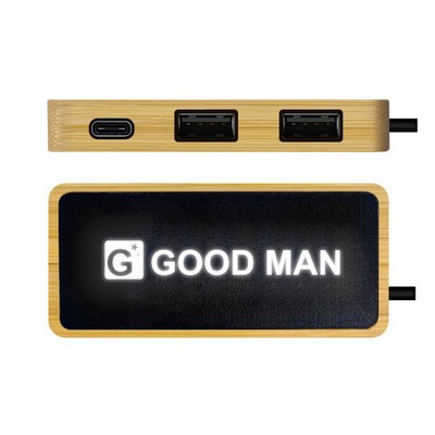 Bamboo USB Extension Splitter With Illuminated Colorful Logo