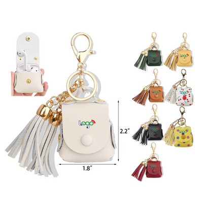 Charging Case Cover for Phone Pods PU Leather Case with a Couple of Drooping Tassels