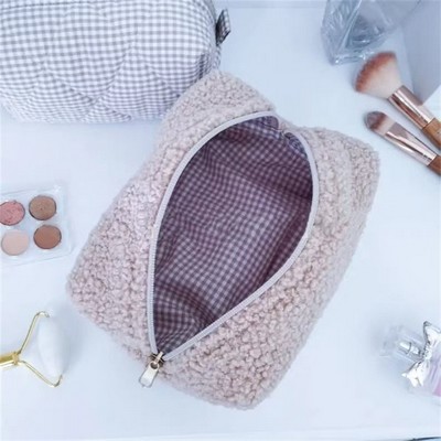 Large Capacity Fleece Makeup Bag Portable Travel Cosmetic Storage Pouch