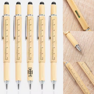 6 In 1 Bamboo Multi Tool Touch Ballpoint Pen