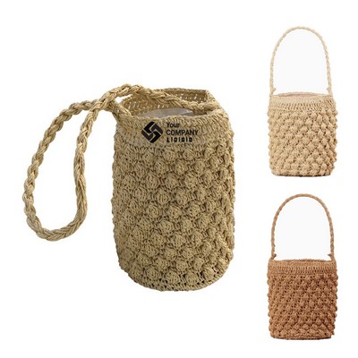 Women's Handmade Straw Beach Tote Boho Bucket Bag