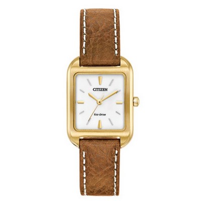 Citizen Ladies' Chandler Eco-Drive Watch, Gold-tone SS with Light Brown Leather Strap