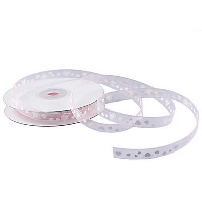 Pink Sheer Ribbon w/White Heart Print