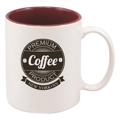 11 oz. White/Maroon Ceramic Mug