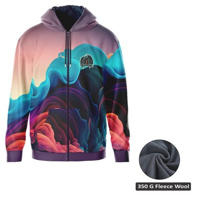 Unisex and Kids' Full Sublimation 350G Fleece Full-Zip Hoodie - Economy Ser