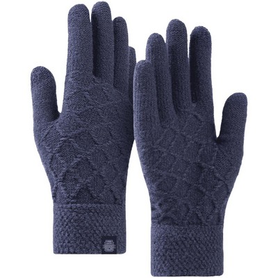 Adult Stretch Diamond Lattice Cable Knit Gloves with Sensitive Touch and Cu