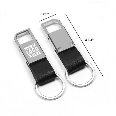 Black Leather Metal Keychain