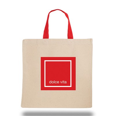 Cotton Canvas Tote Bag with Short Color Web Handles (14 x 14)