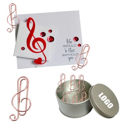 Music Clef Shaped Paper Clips in Tin Box