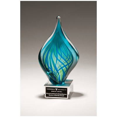 8.75" Blue and Green Twist Art Glass on Clear Glass Base