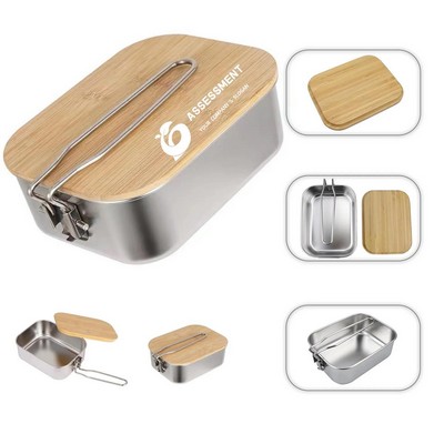Stainless Steel Bamboo Wooden Cover Lunch Box