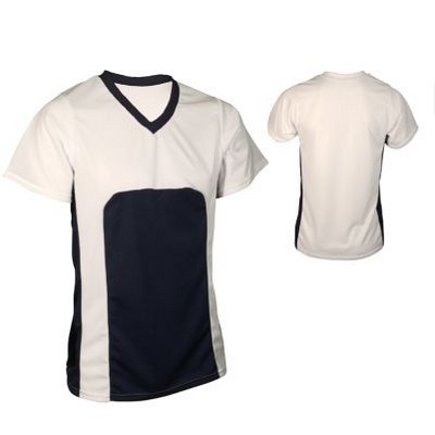 Adult Cool Mesh V-Neck Pullover Shirt w/ Short Sleeve & Contrasting Panel