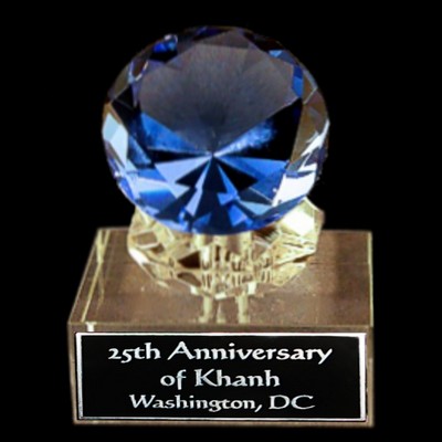 Solid Crystal Engraved Award - Blue Diamond - 4-1/2" Large