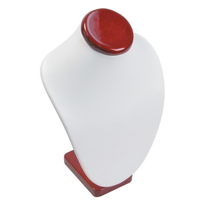 White Leathertte Necklace Display w/Rosewood Trim