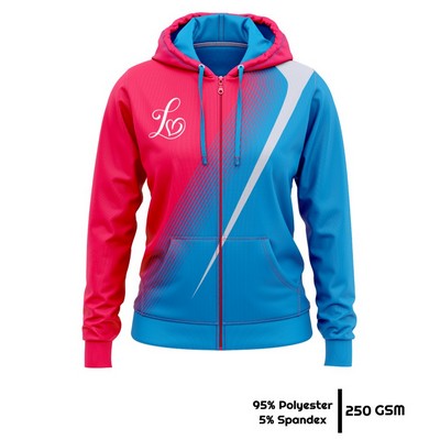 Women's Full Sublimation 250G Lightweight Full-Zip Hoodie