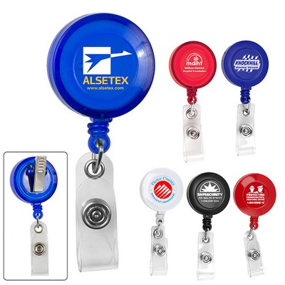 "Bellefontaine VL" Retractable Badge Reel & Badge Holder w/Rotating Alligator Clip (Spot Color)