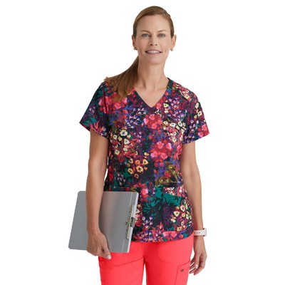 Barco - Grey's Anatomy Stretch - Women's Four Pocket V-Neck Ella Print Top