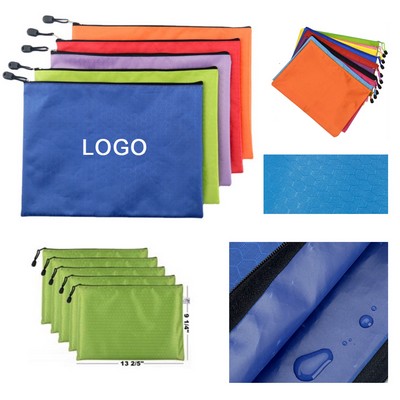 13 2/5"x9 2/5" Custom Waterproof Oxford Cloth Document Holder Bag/Pencil Pouch w/Zipper Closure