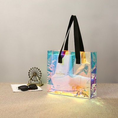 Holographic Laser Tote Bag with Black Webbing