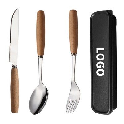 Stainless Steel Knife Fork Spoon Set W/ Wooden Handle