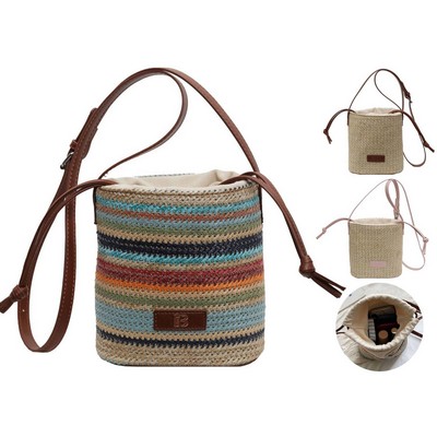 Straw Tote Bag W/ Leather Straps