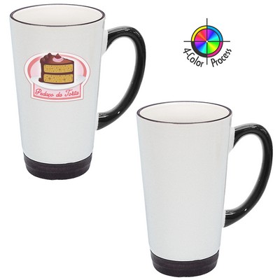 16 Oz. White/Black Cafe Latte Mug - 4 Color Process
